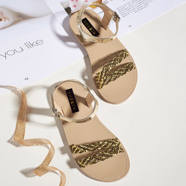 

Toddler Girls Braid Ankle Strap Sandals, Gold
