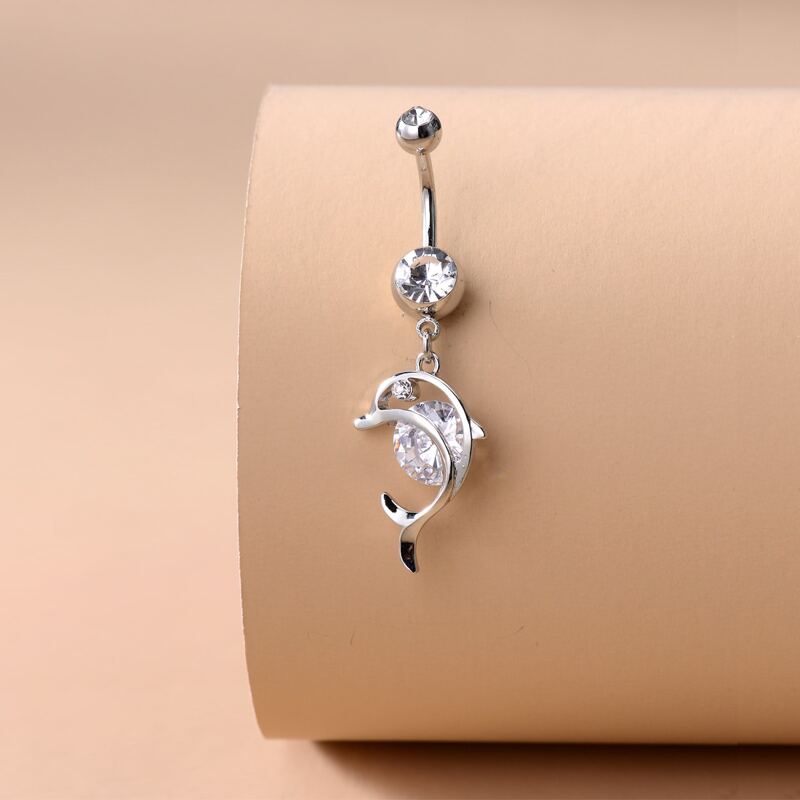 

Rhinestone Dolphin Belly Bar, White