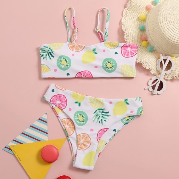 

Girls Fruit Print Bikini Swimsuit, Multicolor