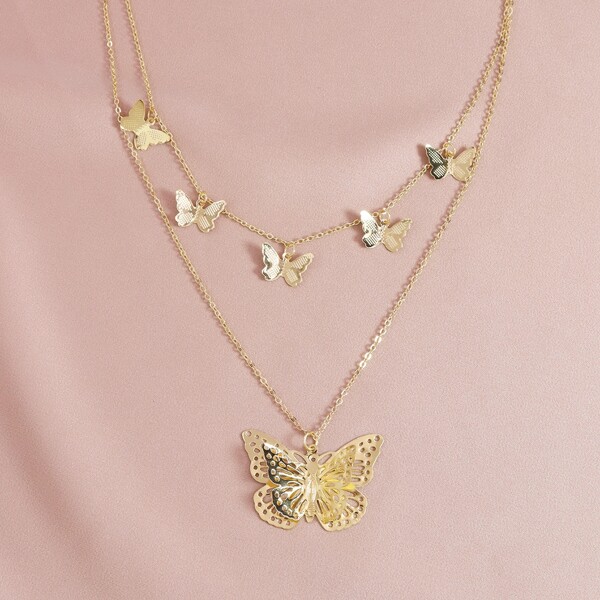 

Butterfly Layered Necklace, Gold