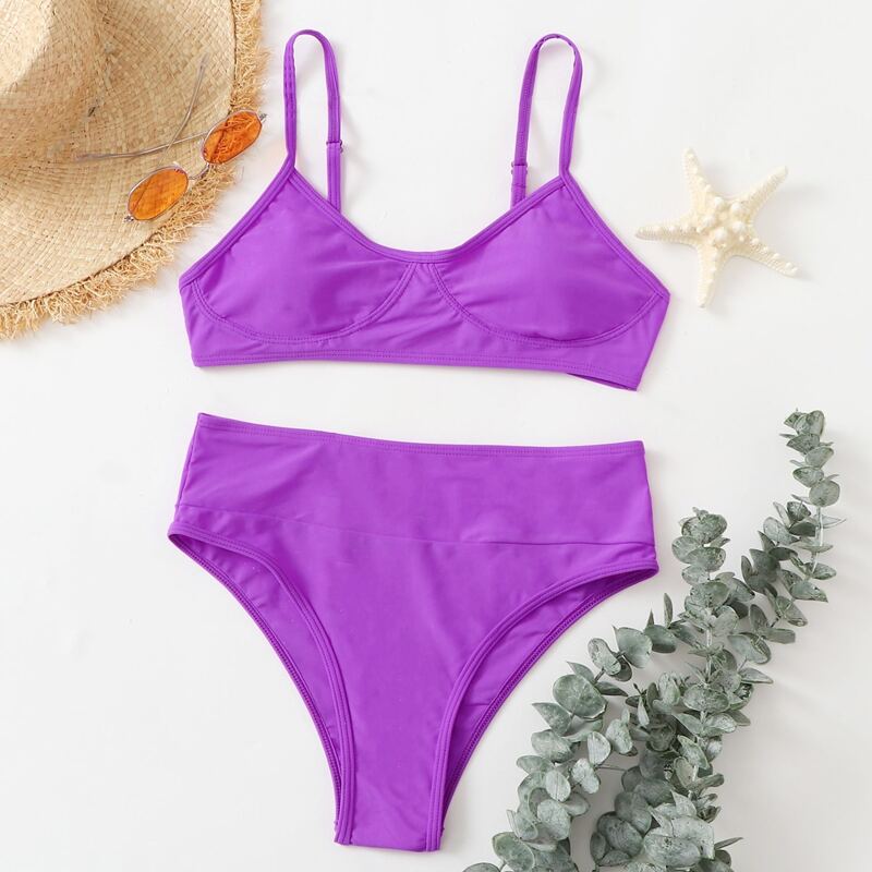 

High Waist Cami Bikini Swimsuit, Bright violet purple