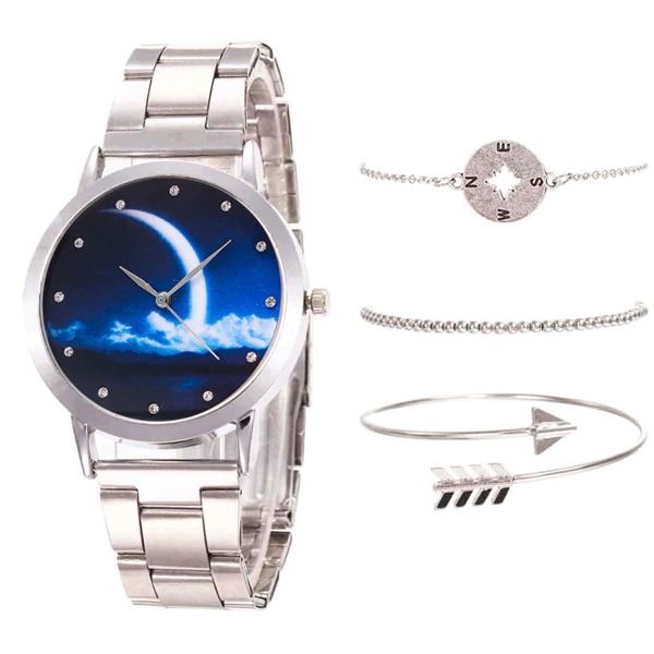 

1pc Rhinestone Quartz Watch & 3pcs Bracelet