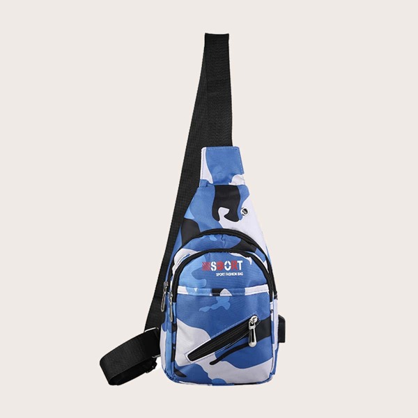 

Men Camo Print Sling Bag, Blue