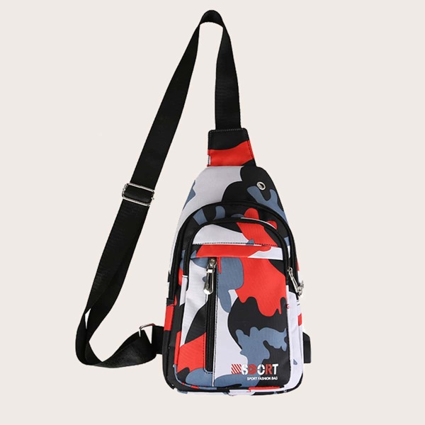 

Men Camo Print Sling Bag, Red