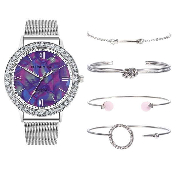 

1pc Rhinestone Quartz Watch & 4pcs Bracelet