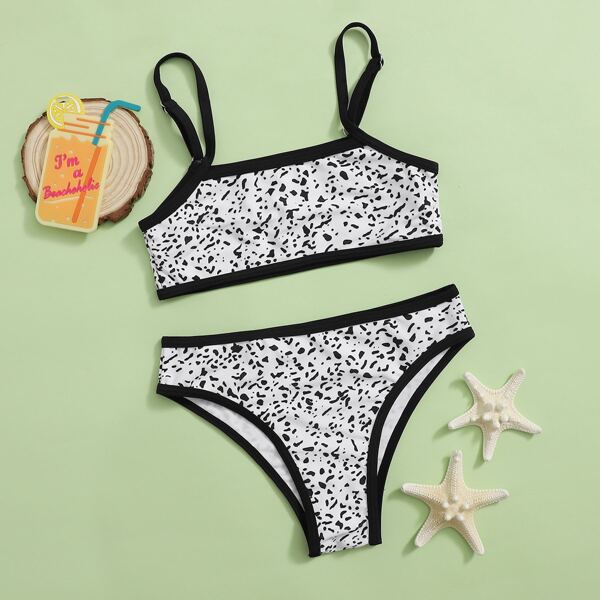 

Girls Dalmatian Bikini Swimsuit, Black and white
