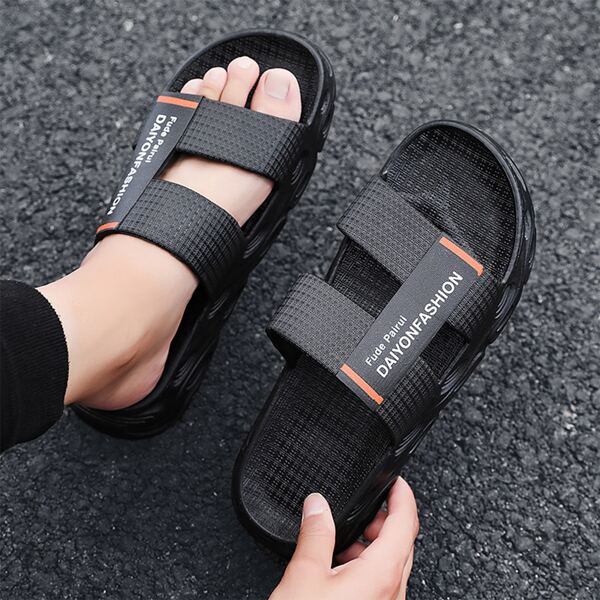 

Men Letter Graphic Open Toe Slides, Black