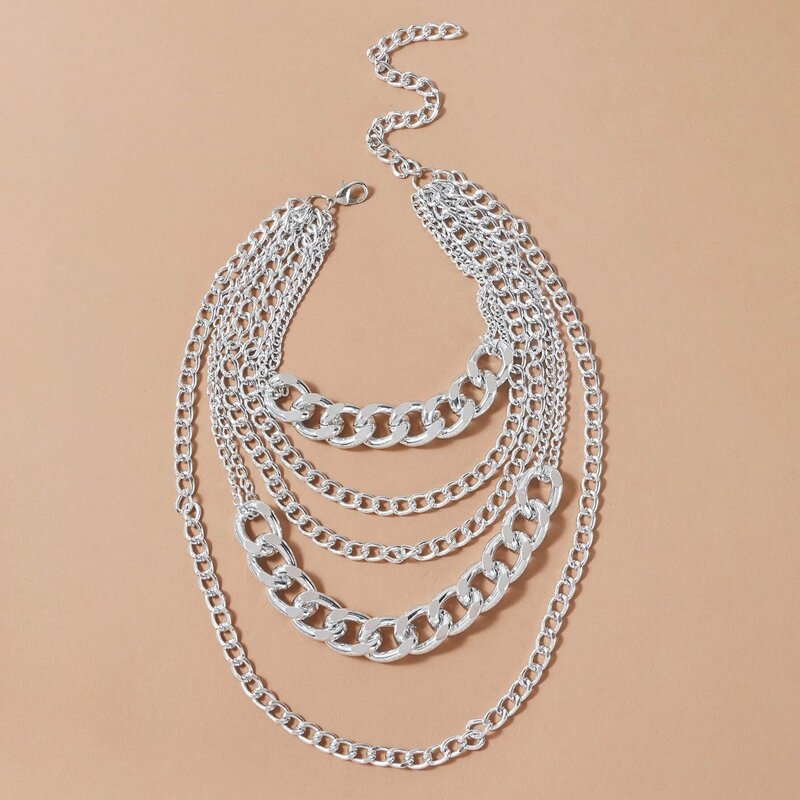 

Guys Chain Layered Necklace, Silver