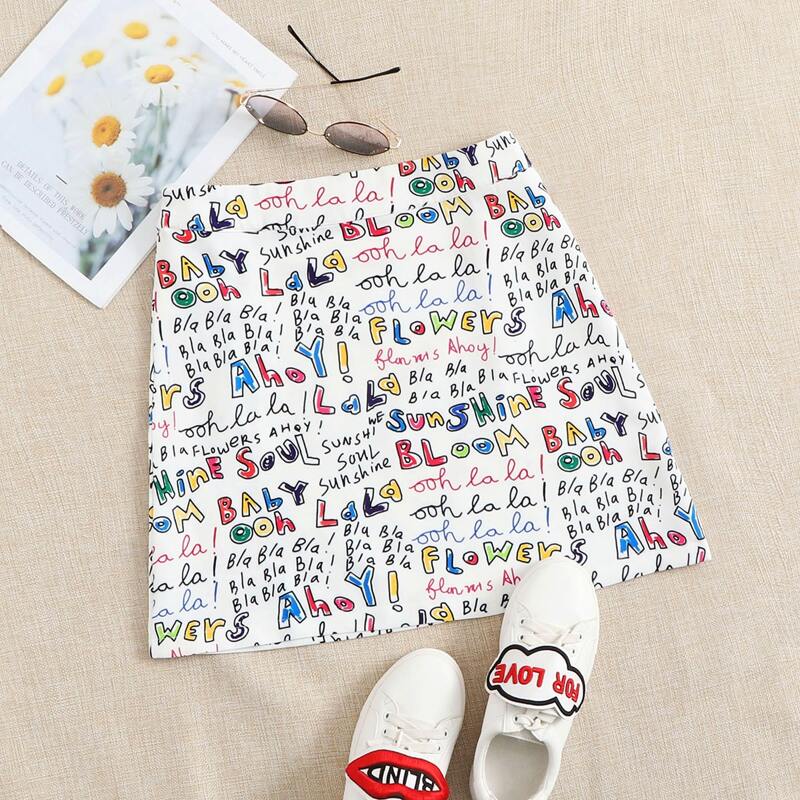 

Letter Graphic A-line Skirt, Multicolor