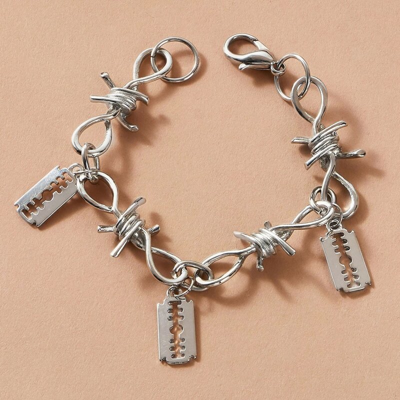 

Guys Razor Blade Charm Bracelet, Silver