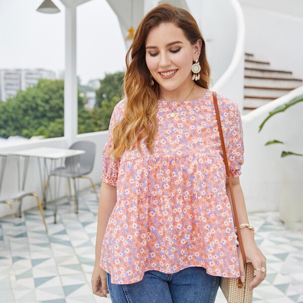 

Plus Ditsy Floral Babydoll Blouse, Baby pink