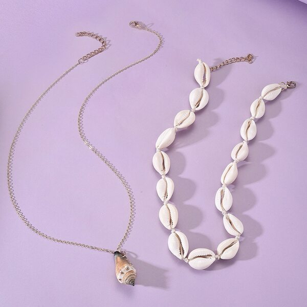 

2pcs Shell Decor Necklace, Multicolor