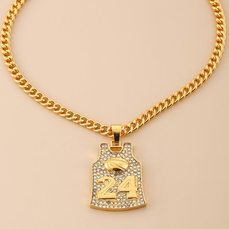 

Guys Rhinestone Engraved Necklace, Gold
