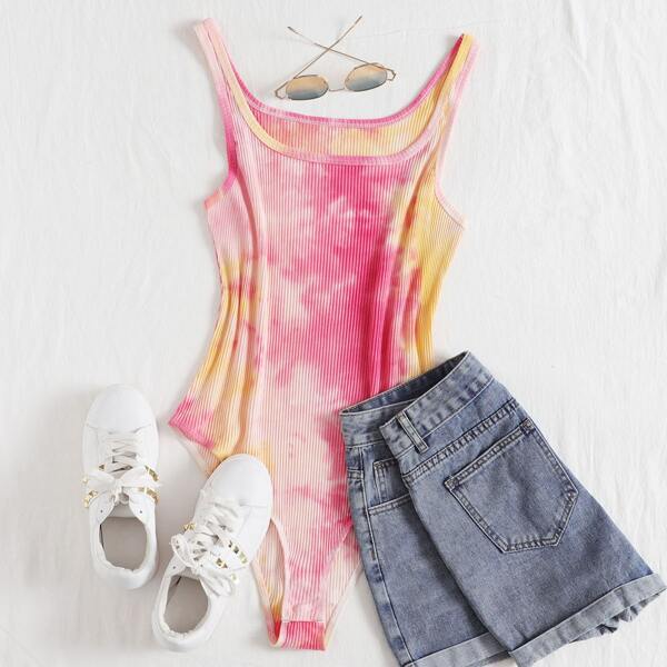 

Plus Tie Dye Rib-knit Tank Bodysuit, Multicolor