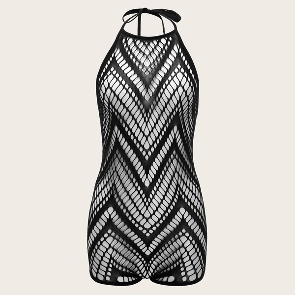 

Hollow Out Halter Romper Bodysuit, Black