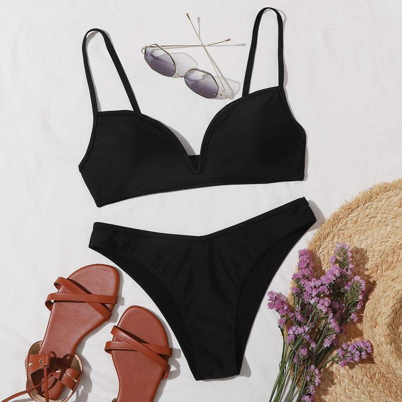 

V Wired Bikini Swimsuit, Black