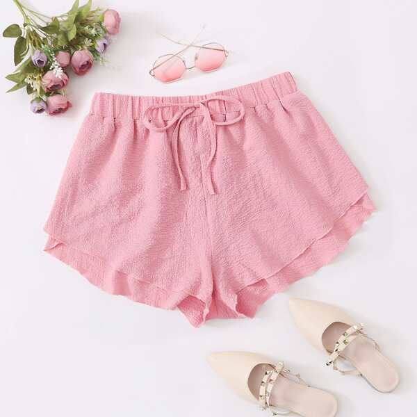 

Plus Tie Front Wide Leg Shorts, Baby pink
