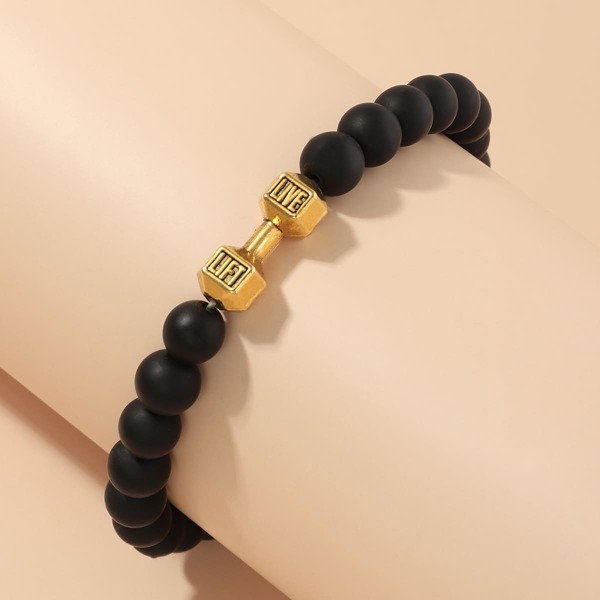 

Men Letter Decor Beaded Bracelet, Black