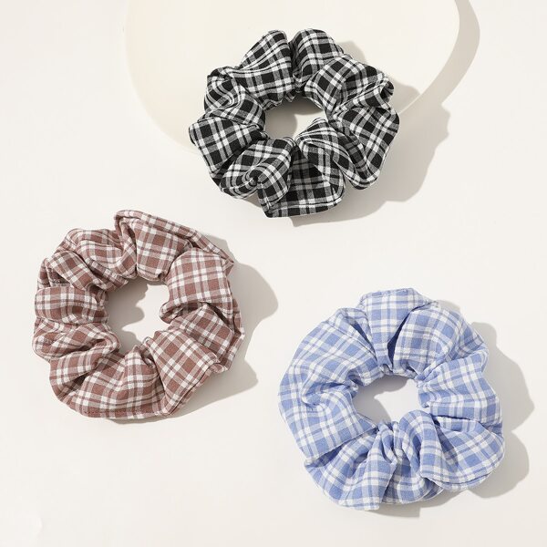 

3pcs Plaid Pattern Scrunchie, Multicolor