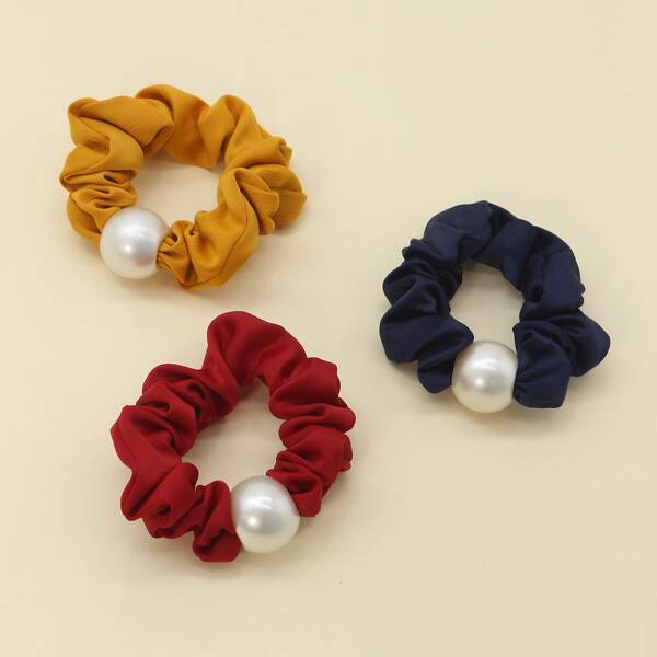 

3pcs Faux Pearl Decor Scrunchie, Multicolor