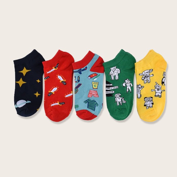 

5pairs Cartoon Graphic Socks, Multicolor