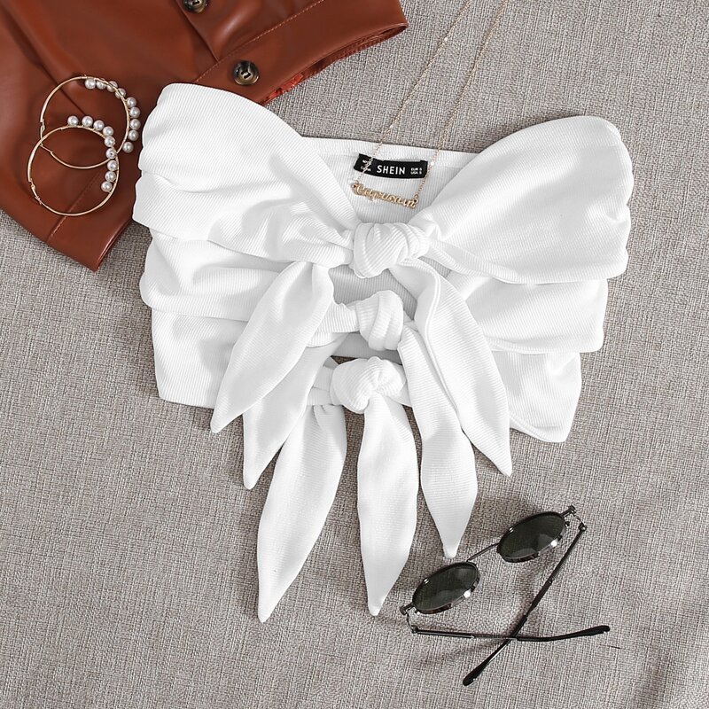

Knot Front Tube Top, White