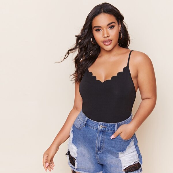 

Plus Scallop Trim Cami Top, Black