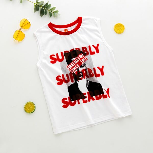 

Boys Figure And Letter Graphic Ringer Tank Top, White