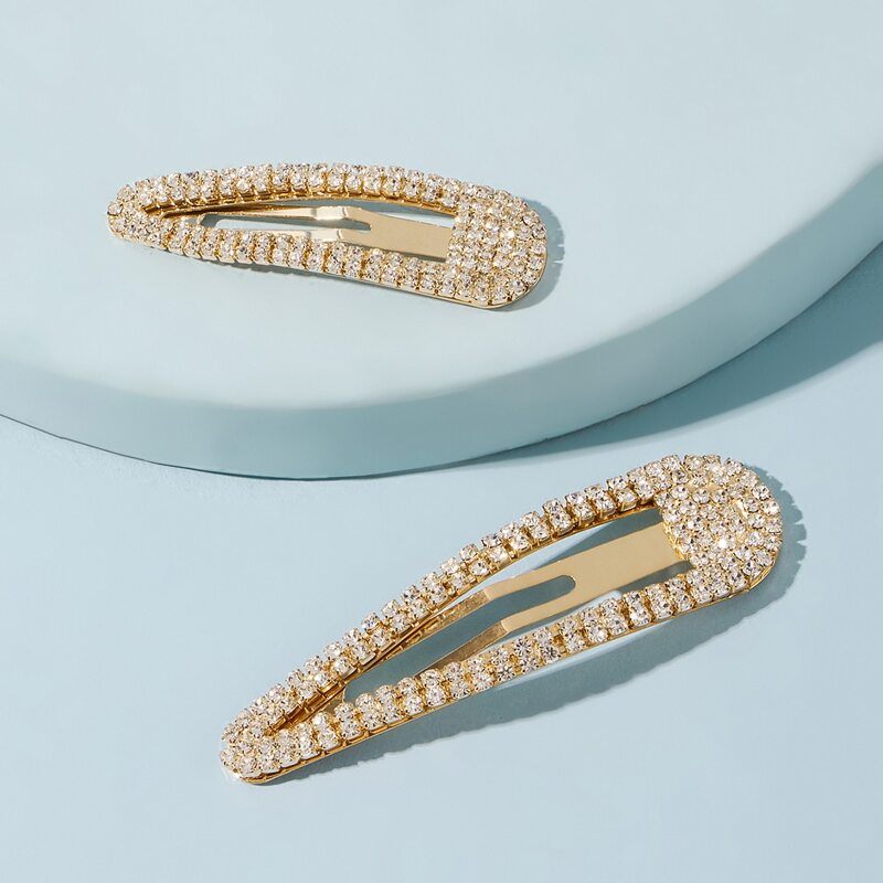 

2pcs Rhinestone Decor Hair Clip, Gold