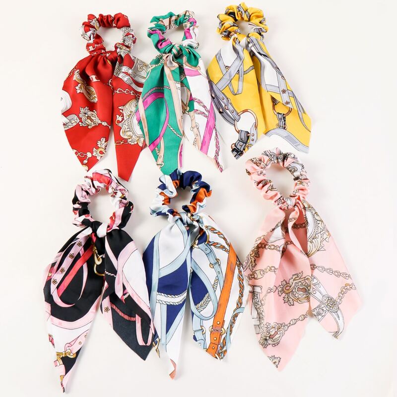 

Chain Print Satin Bow Scrunchie Set - 6pcs, Multicolor