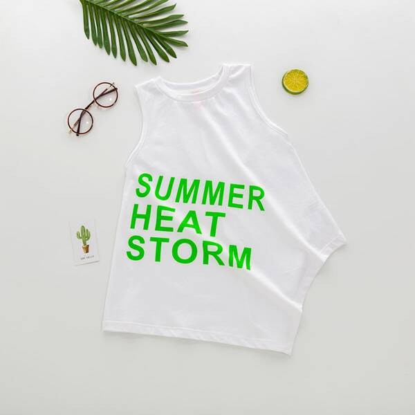 

Toddler Girls Letter Graphic Asymmetrical Tank Top, White