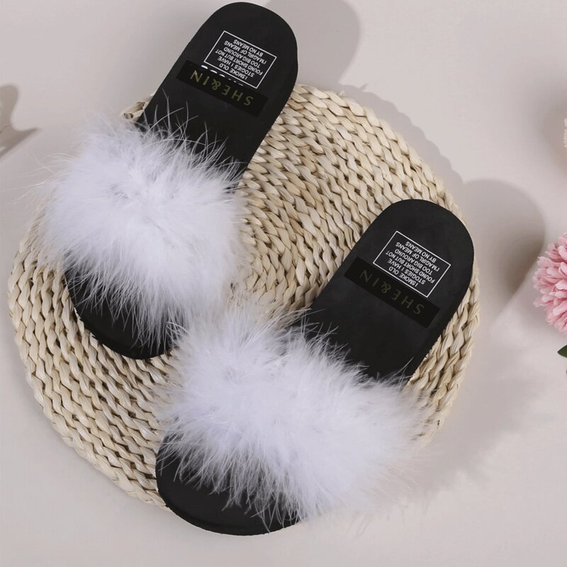 

Faux Fur Open Toe Sliders, White