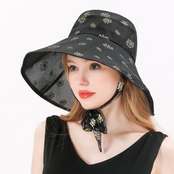 

Flower Pattern Bucket Hat, Black