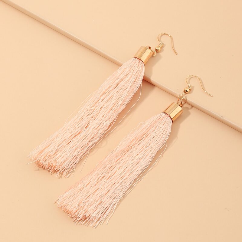 

Tassel Charm Drop Earrings, Pink