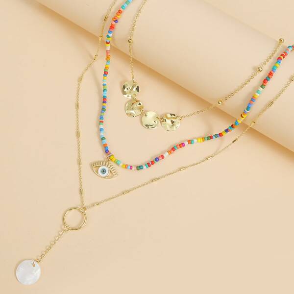 

3pcs Evil Eye Charm Necklace, Multicolor