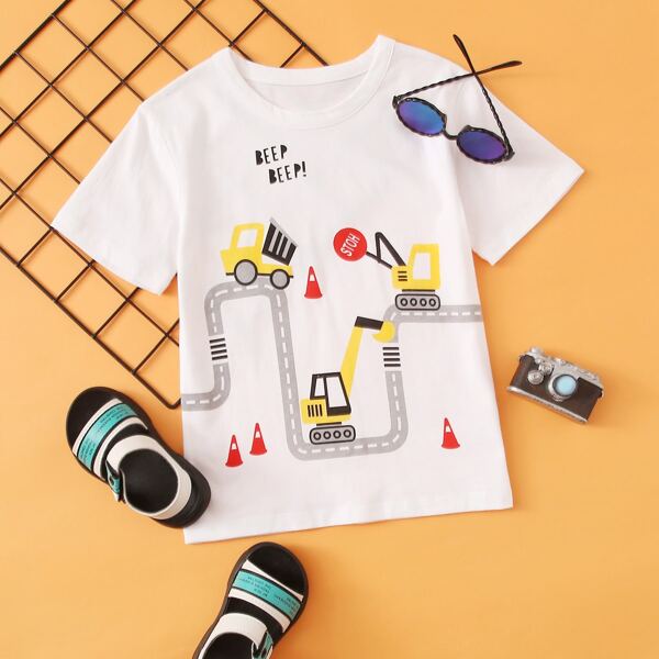 

Toddler Boys Excavator And Letter Graphic Tee, White