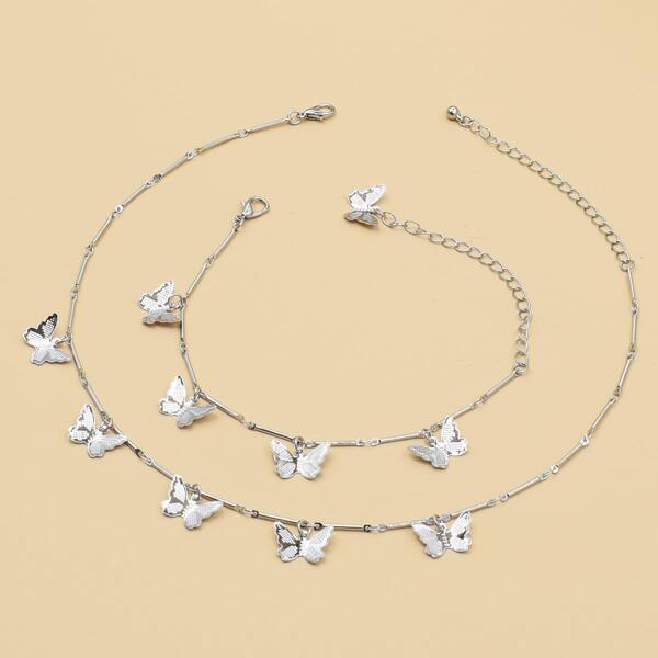 

2pcs Butterfly Decor Jewelry Set, Silver