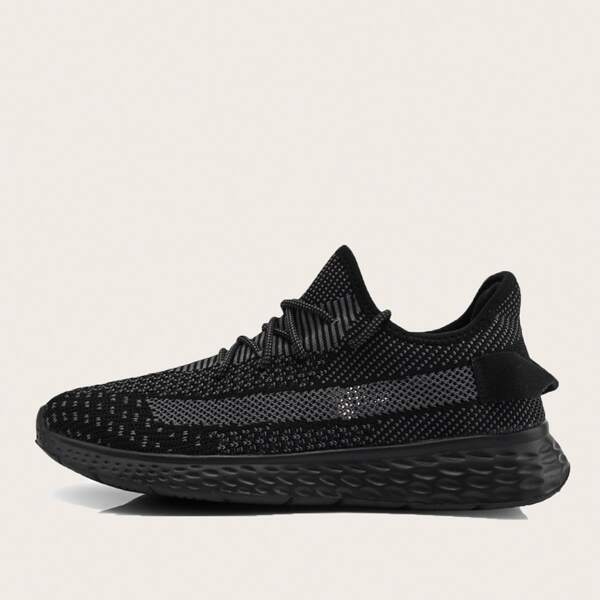 

Men Lace Up Knit Trainers, Black