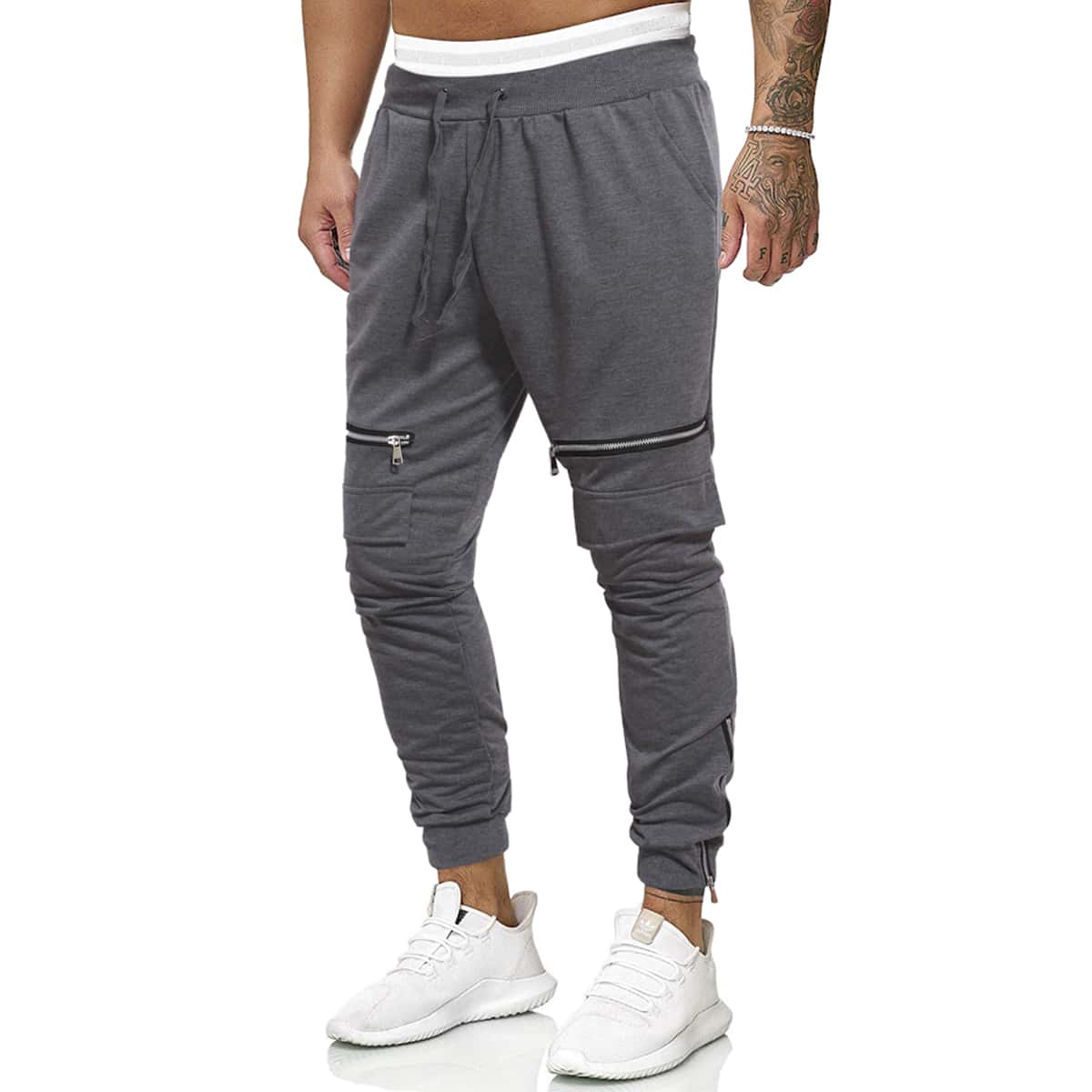 

Guys Zipper Detail Drawstring Sweatpants, Dark grey