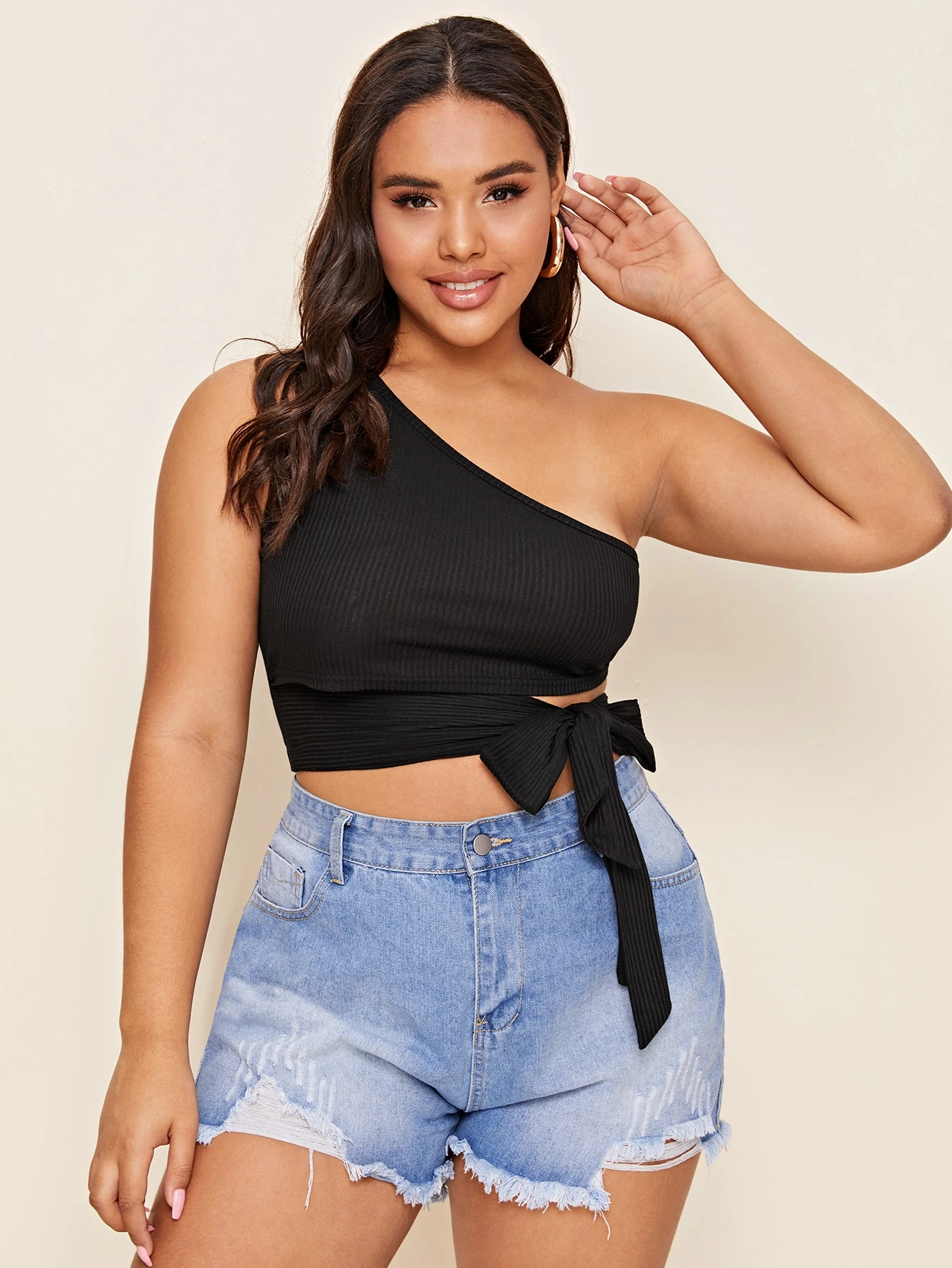 Modifier Curve Femmes Noir Côtelé Stretch T-shirt top manches 3//4 Taille Plus 22-36