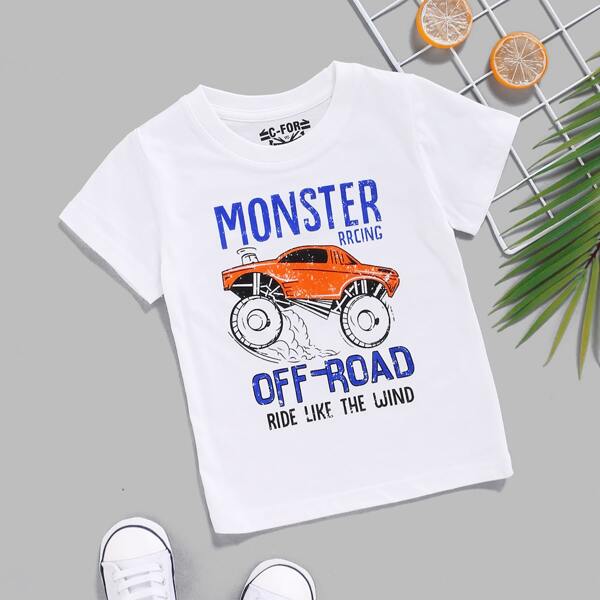 

Toddler Boys Slogan & Car Print Tee, White