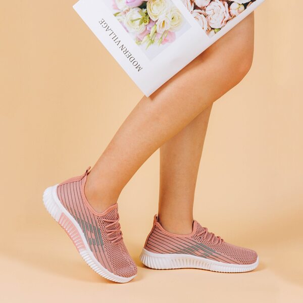 

Colorblock Lace-up Front Knit Sneakers, Pink