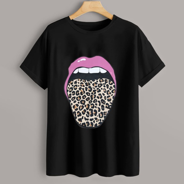 

Plus Leopard & Mouth Print Tee, Black