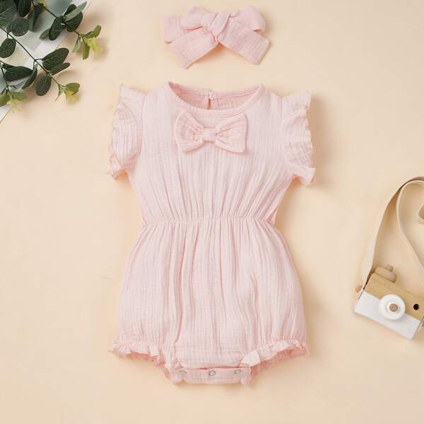 

Baby Girl Bow Front Bodysuit & Headband, Baby pink pastel
