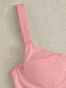Conjunto De Bikini De Corte Alto Con Aros Y Canalé Summer Beach - Rosa Pálido - Ver 5