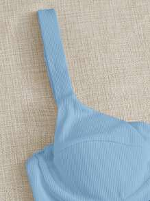 Conjunto de bikini con costilla de aro y corte alto para playa de verano - Celeste - Ver 5
