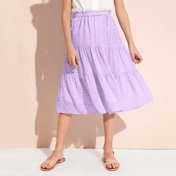 

Girls Paperbag Waist Swiss Dot Layered Skirt, Lilac purple