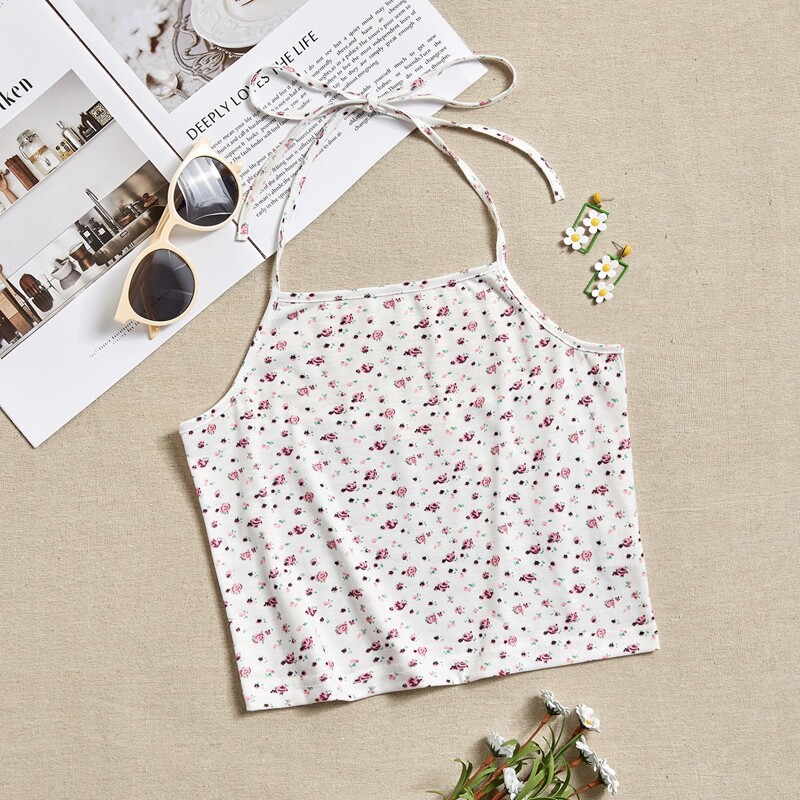 

Ditsy Floral Halter Top, White