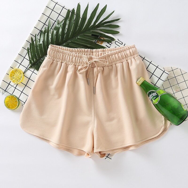 

Solid Drawstring Waist Track Shorts, Apricot