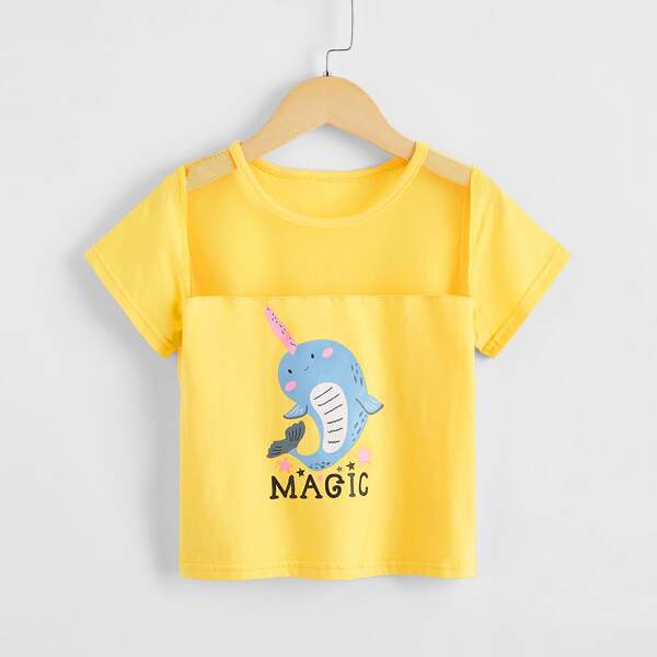 

Toddler Girls Mesh Panel Cartoon Graphic Tee, Yellow